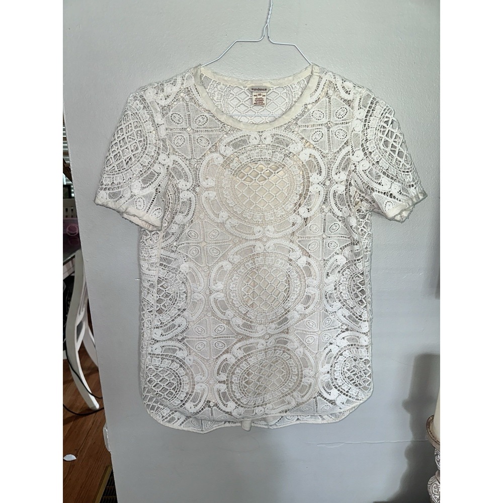 Sundance White Lace Crochet Shadow Dance Women's‎ Top/Tunic Size XS
